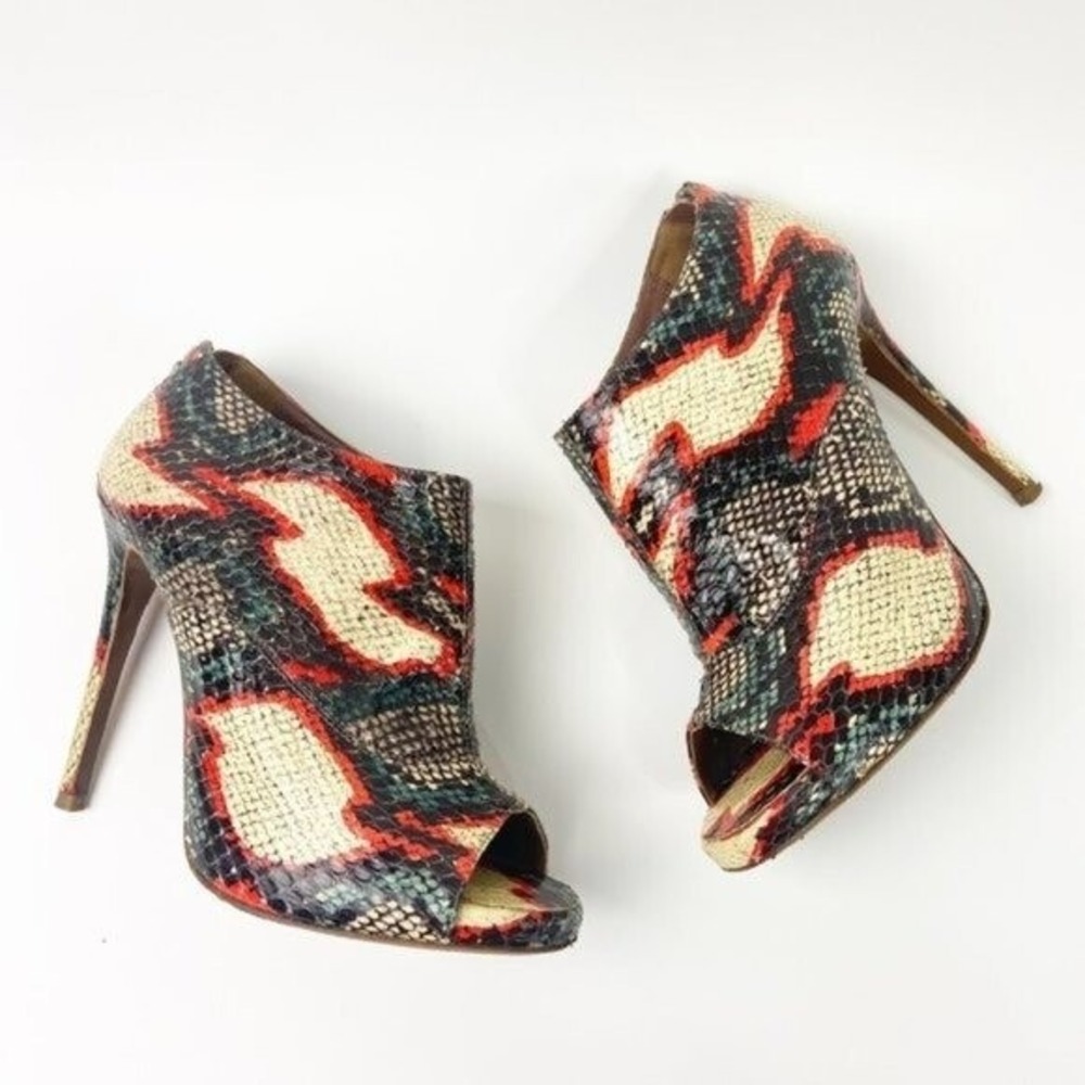 Tabitha Simmons 36.5 Farah Snake Peep Toe Ankle Bootie Red Black White
